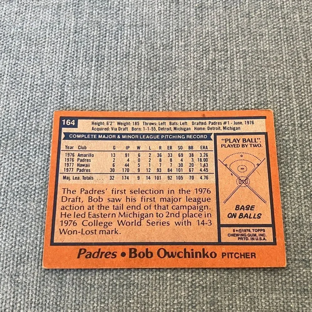 1978 Topps San Diego Padres Baseball Card Trading Card